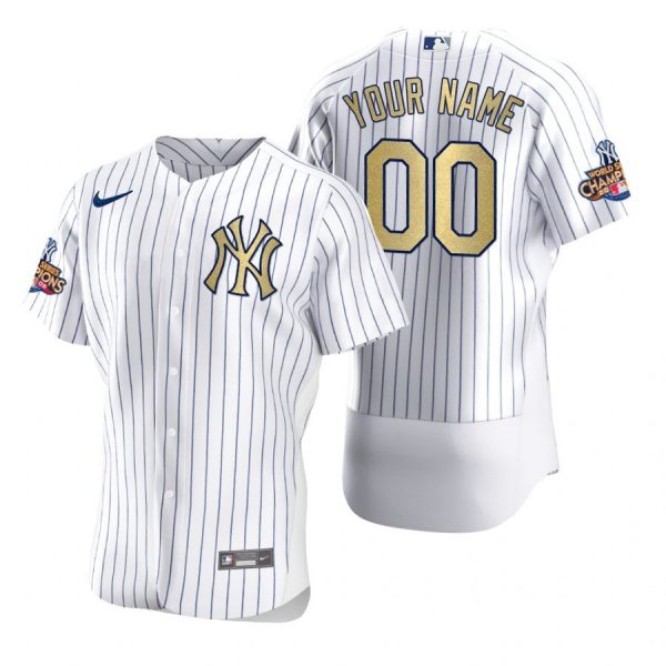 Personalized Men’s New York Yankees Flex Base Jersey White Gold WS