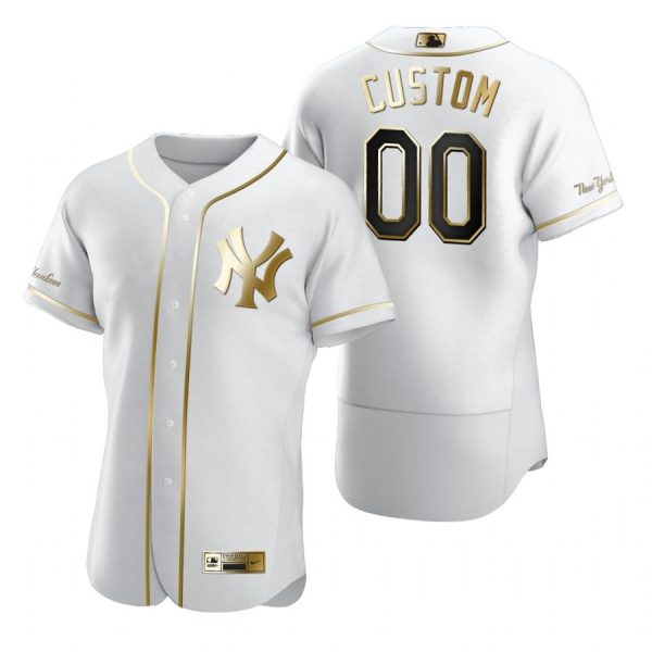 Personalized Men’s New York Yankees Flex Base Jersey White Golden