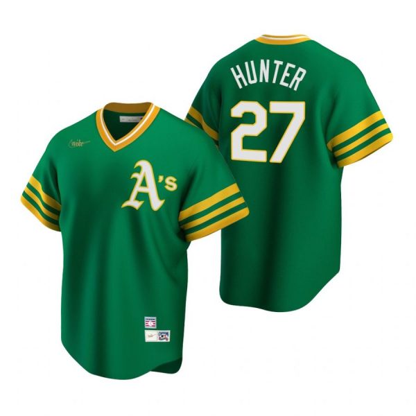 Personalized Men’s #27 Catfish Hunter Oakland Athletics Green Cooperstown Jersey Green Cooperstown