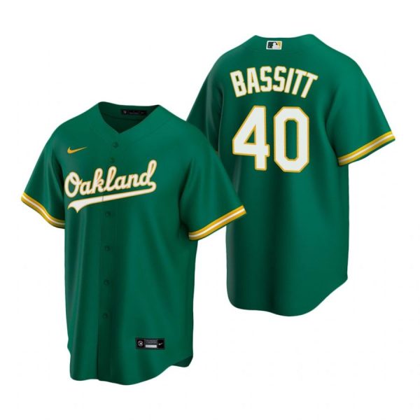 Personalized Men’s #40 Chris Bassitt Oakland Athletics Cool Base Jersey Kelly Green
