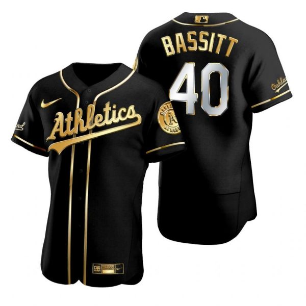 Personalized Men’s #40 Chris Bassitt Oakland Athletics Flex Base Jersey Black Golden