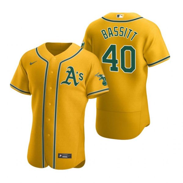 Personalized Men’s #40 Chris Bassitt Oakland Athletics Flex Base Jersey Gold