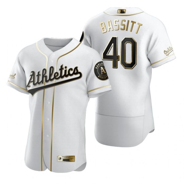 Personalized Men’s #40 Chris Bassitt Oakland Athletics Flex Base Jersey White Golden