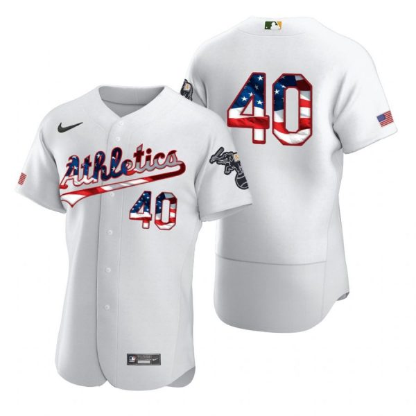 Personalized Men’s #40 Chris Bassitt Oakland Athletics Flex Base Jersey White Stars
