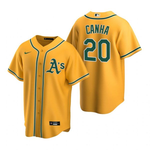 Personalized Men’s #20 Mark Canha Oakland Athletics Cool Base Jersey Gold