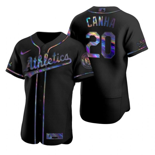 Personalized Men’s #20 Mark Canha Oakland Athletics Flex Base Jersey Black Holographic