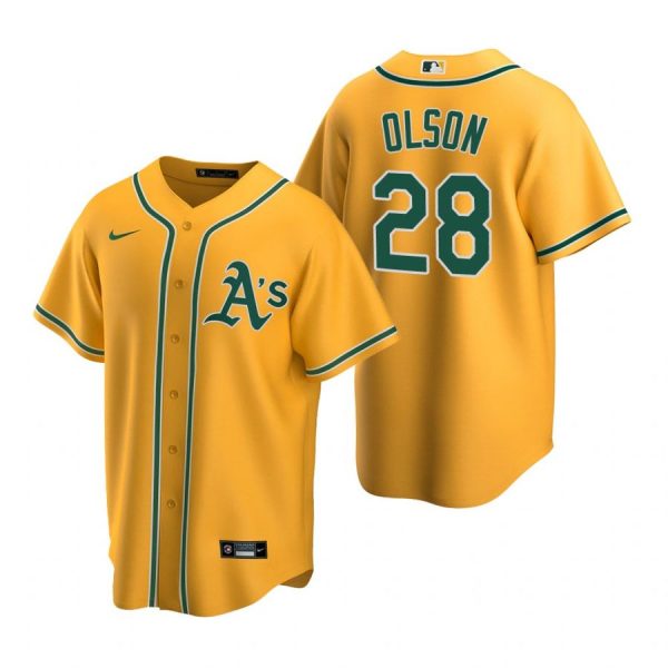 Personalized Men’s #28 Matt Olson Oakland Athletics Cool Base Jersey Gold