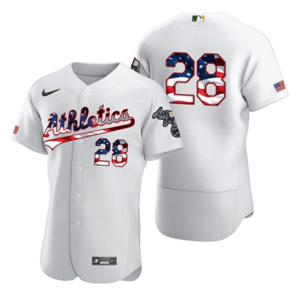 Personalized Men’s #28 Matt Olson Oakland Athletics Flex Base Jersey White Stars