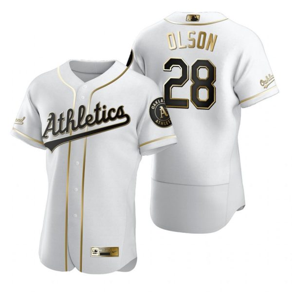 Personalized Men’s #28 Matt Olson Oakland Athletics Flex Base Jersey White Golden