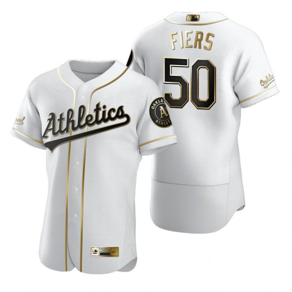 Personalized Men’s #50 Mike Fiers Oakland Athletics Flex Base Jersey White Golden