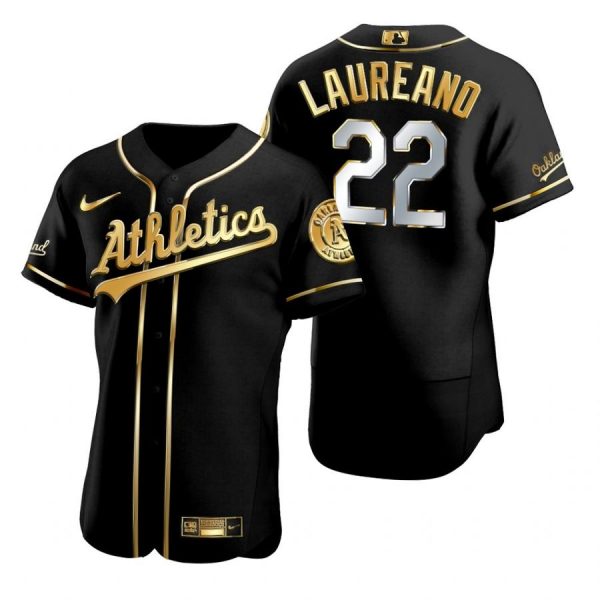 Personalized Men’s #22 Ramon Laureano Oakland Athletics Flex Base Jersey Black Golden