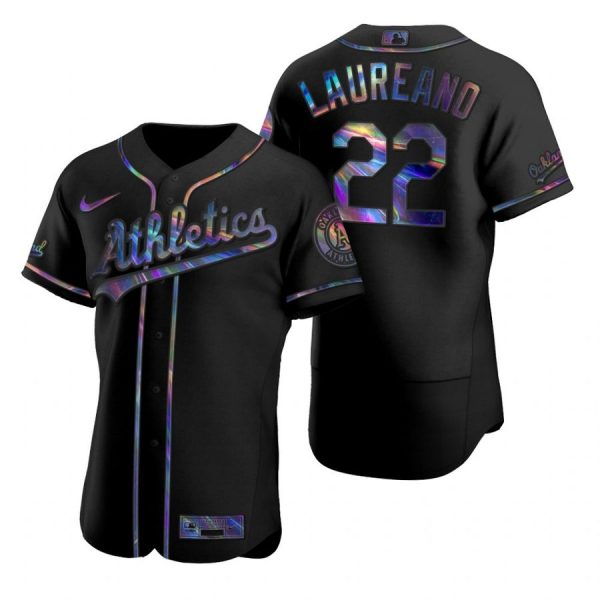 Personalized Men’s #22 Ramon Laureano Oakland Athletics Flex Base Jersey Black Holographic