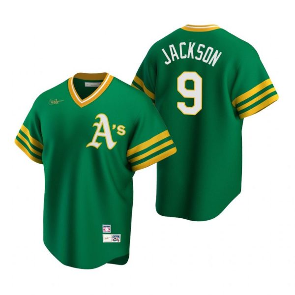 Personalized Men’s #9 Reggie Jackson Oakland Athletics Cool Base Jersey Green Cooperstown
