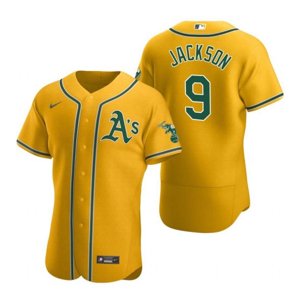 Personalized Men’s #9 Reggie Jackson Oakland Athletics Flex Base Jersey Gold