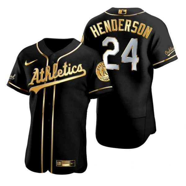 Personalized Men’s #24 Rickey Henderson Oakland Athletics Flex Base Jersey Black Golden