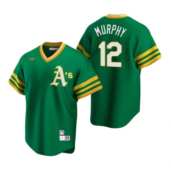 Personalized Men’s #12 Sean Murphy Oakland Athletics Cool Base Jersey Green Cooperstown