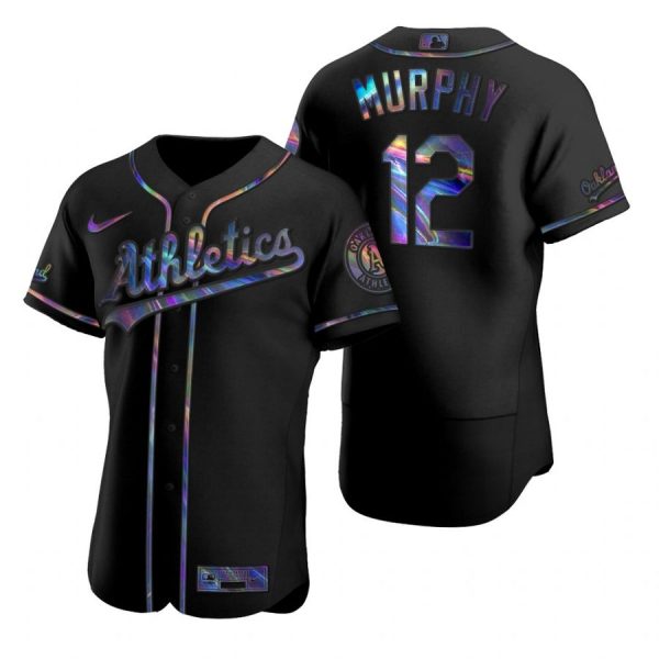 Personalized Men’s #12 Sean Murphy Oakland Athletics Black Holographic Jersey Black Holographic