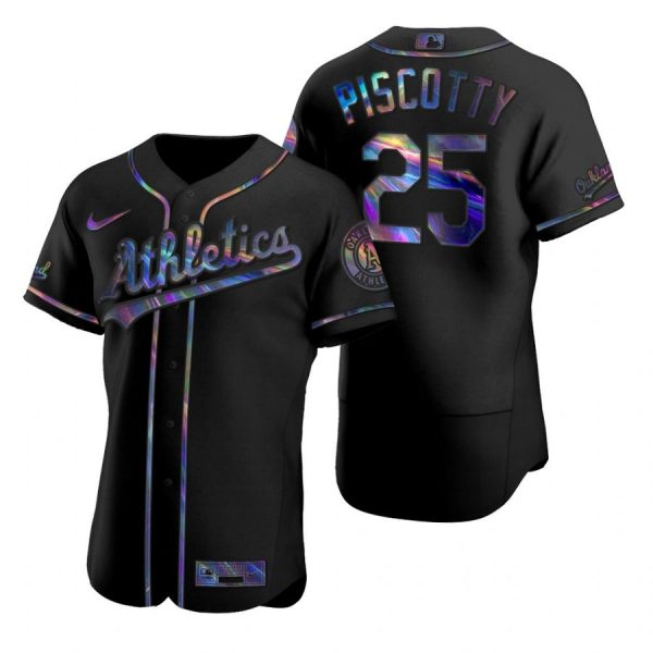 Personalized Men’s #25 Stephen Piscotty Oakland Athletics Flex Base Jersey Black Holographic