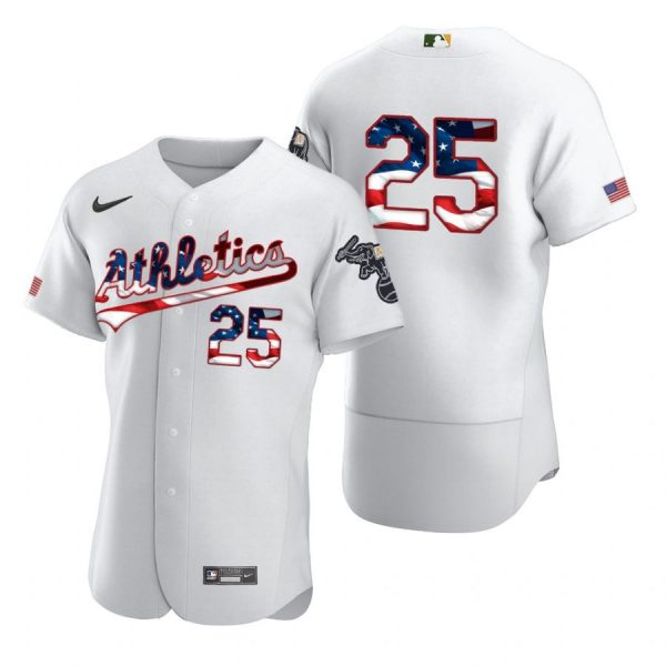 Personalized Men’s #25 Stephen Piscotty Oakland Athletics Flex Base Jersey White Stars