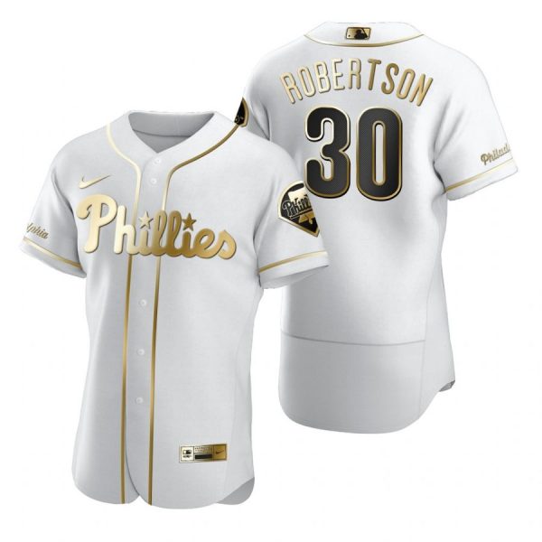 Personalized Men’s #30 David Robertson Philadelphia Phillies Flex Base Jersey White Golden