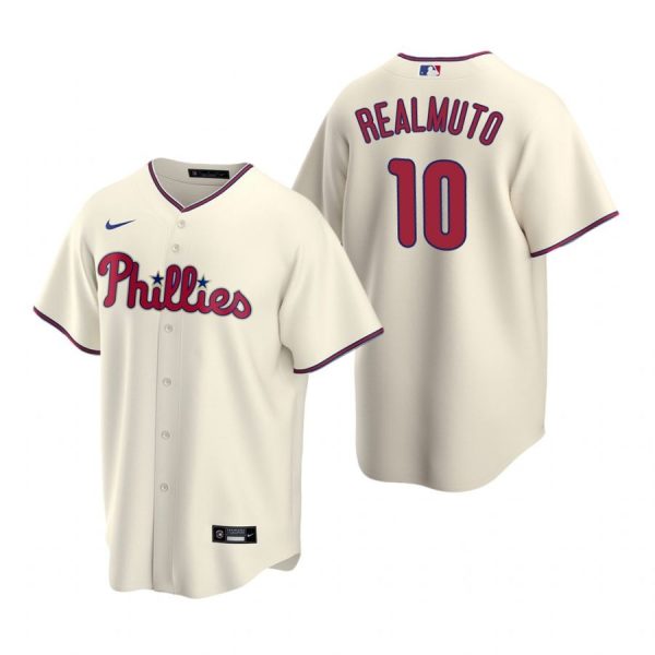 Personalized Men’s #10 J.T. Realmuto Philadelphia Phillies Cool Base Jersey Cream