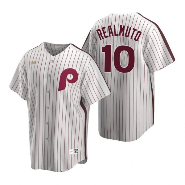 Personalized Men’s #10 J.T. Realmuto Philadelphia Phillies Cool Base Jersey White Cooperstown