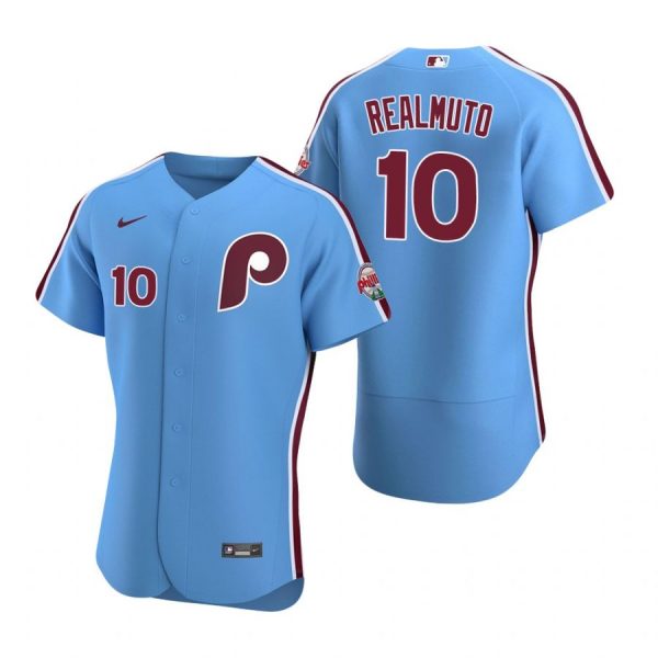 Personalized Men’s #10 J.T. Realmuto Philadelphia Phillies Flex Base Jersey Light Blue