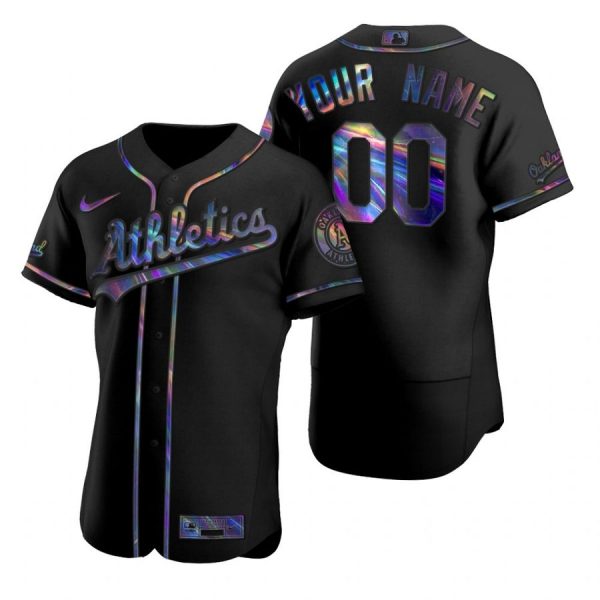 Personalized Men’s Oakland Athletics Flex Base Jersey Black Holographic