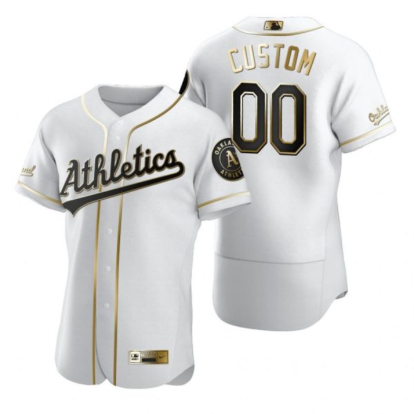 Personalized Men’s Oakland Athletics Flex Base Jersey White Golden