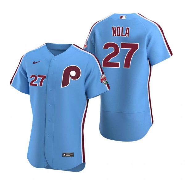 Personalized Men’s #27 Aaron Nola Philadelphia Phillies Flex Base Jersey Light Blue