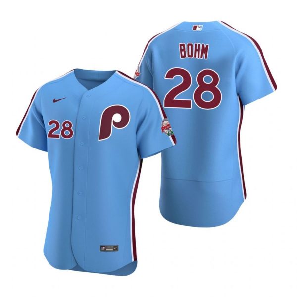 Personalized Men’s #28 Alec Bohm Philadelphia Phillies Flex Base Jersey Light Blue