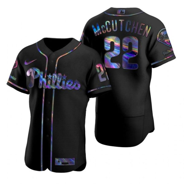 Personalized Men’s #22 Andrew Mccutchen Philadelphia Phillies Flex Base Jersey Black Holographic