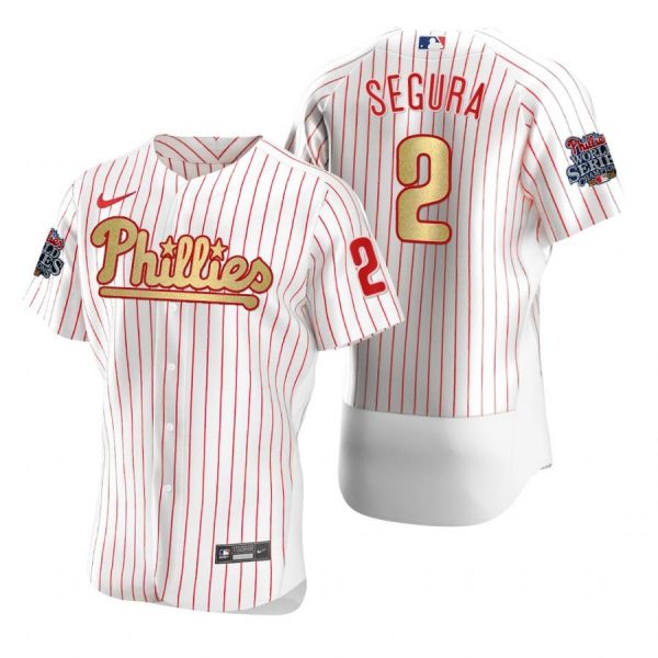 Personalized Men’s #2 Jean Segura Philadelphia Phillies Flex Base Jersey White Gold WS
