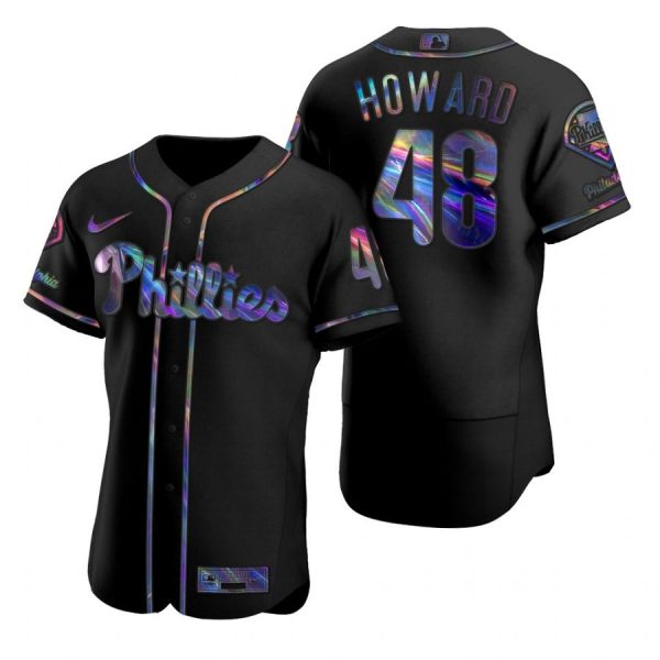 Personalized Men’s #48 Spencer Howard Philadelphia Phillies Flex Base Jersey Black Holographic