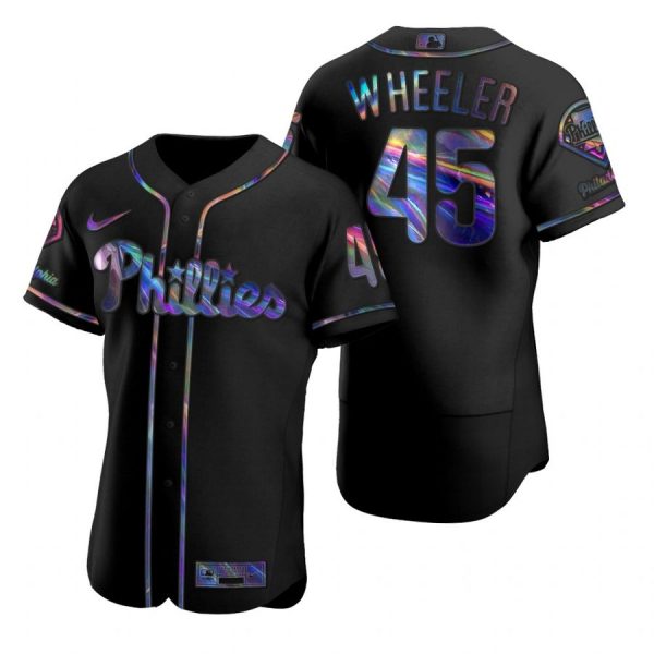 Personalized Men’s #45 Zack Wheeler Philadelphia Phillies Flex Base Jersey Black Holographic