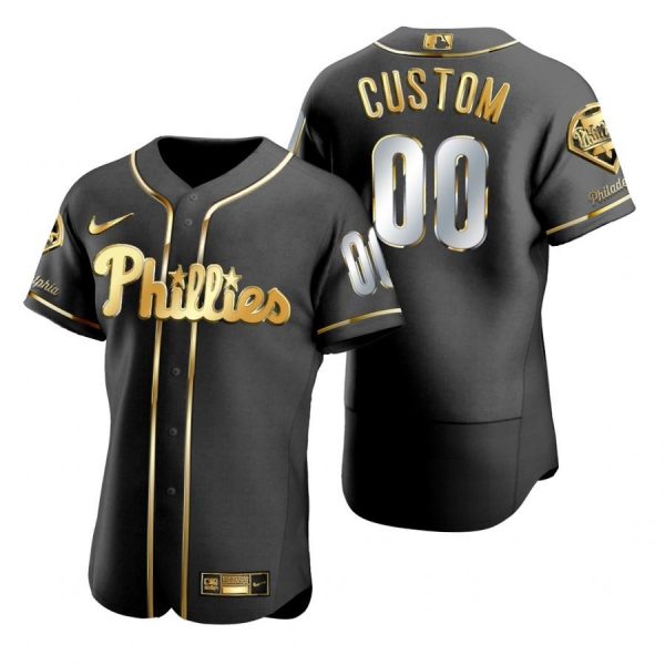 Personalized Men’s Philadelphia Phillies Flex Base Jersey Black Golden