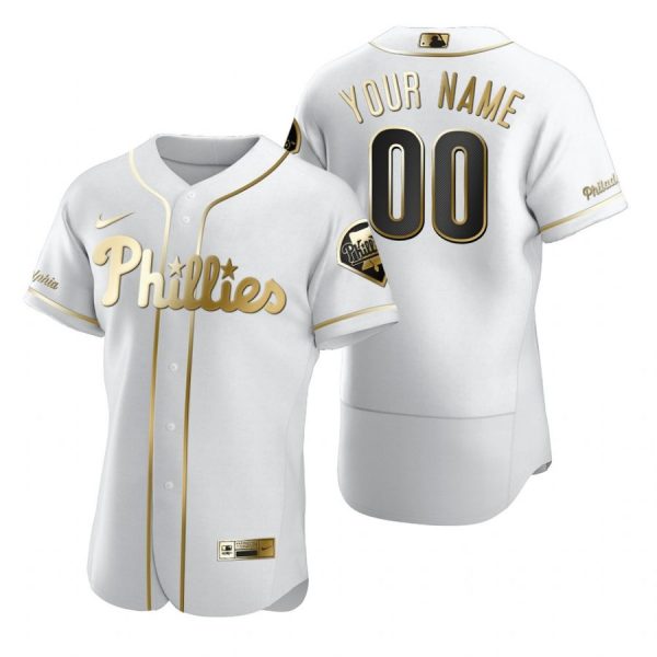 Personalized Men’s Philadelphia Phillies Flex Base Jersey White Golden