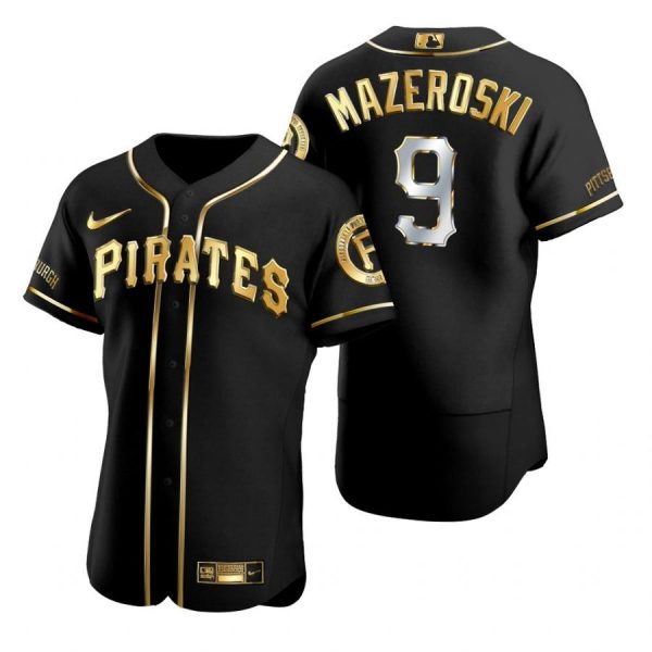 Personalized Men’s #9 Bill Mazeroski Pittsburgh Pirates Flex Base Jersey Black Golden