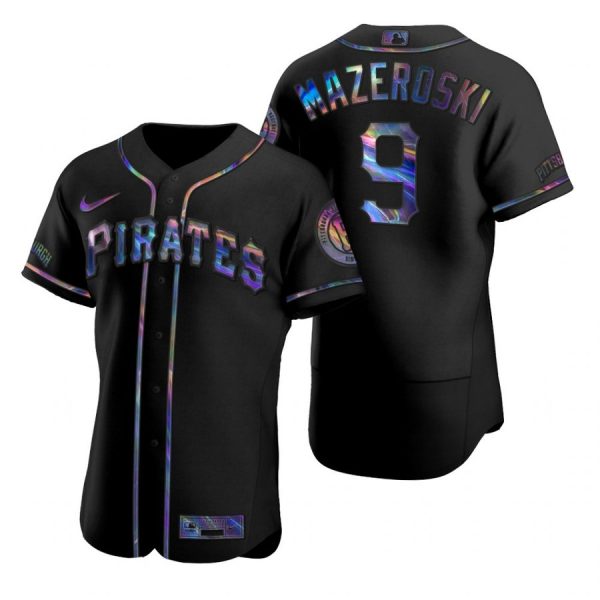 Personalized Men’s #9 Bill Mazeroski Pittsburgh Pirates Flex Base Jersey Black Holographic