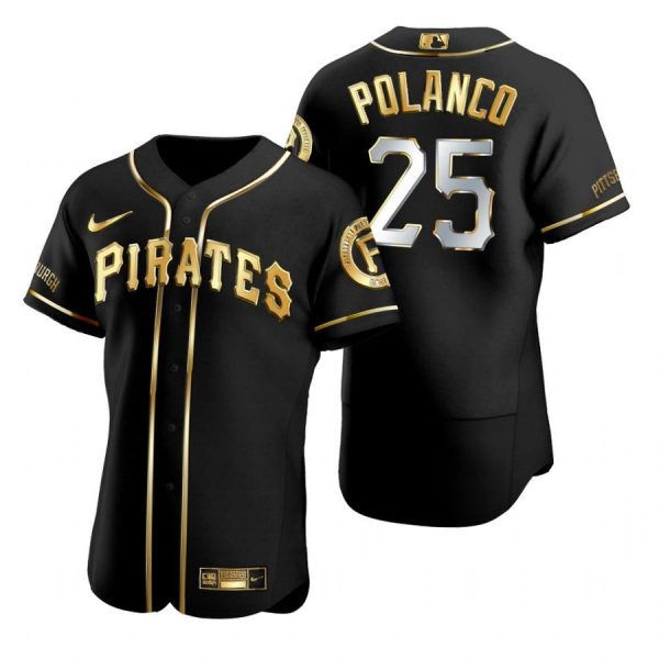Personalized Men’s #25 Gregory Polanco Pittsburgh Pirates Flex Base Jersey Black Golden