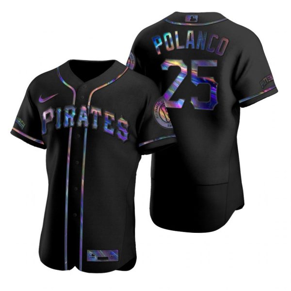 Personalized Men’s #25 Gregory Polanco Pittsburgh Pirates Flex Base Jersey Black Holographic