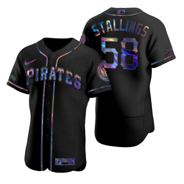 Personalized Men’s #58 Jacob Stallings Pittsburgh Pirates Black Holographic Jersey Black Holographic