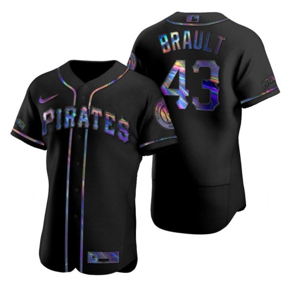 Personalized Men’s #43 Steven Brault Pittsburgh Pirates Black Holographic Jersey Black Holographic