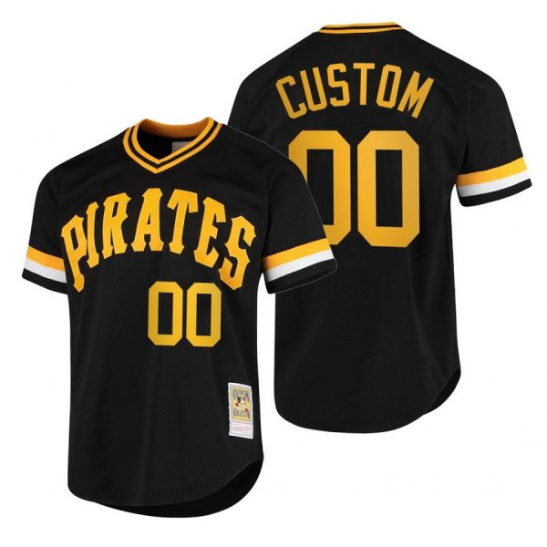 Personalized Men’s Pittsburgh Pirates Cool Base Jersey Black Throwback