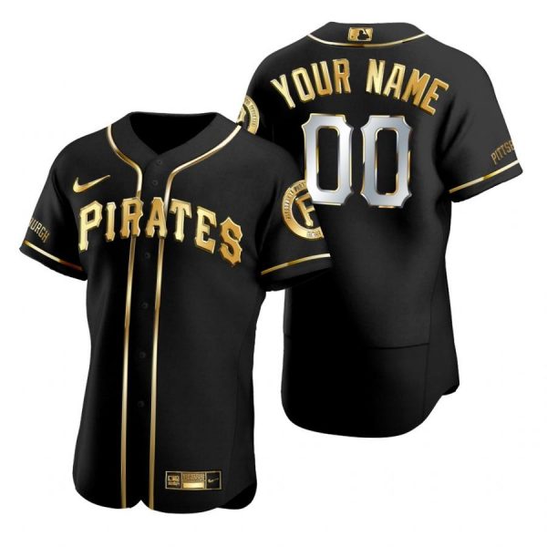 Personalized Men’s Pittsburgh Pirates Flex Base Jersey Black Golden