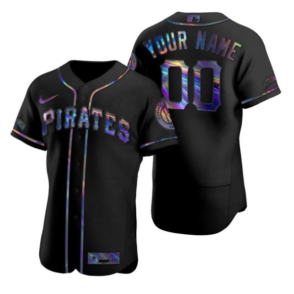 Personalized Men’s Pittsburgh Pirates Flex Base Jersey Black Holographic