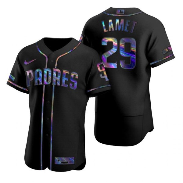 Personalized Men’s #29 Dinelson Lamet San Diego Padres Black Holographic Jersey Black Holographic