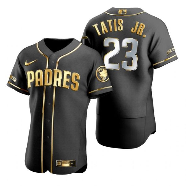 Personalized Men’s #23 Fernando Tatis Jr. San Diego Padres Flex Base Jersey Black Golden