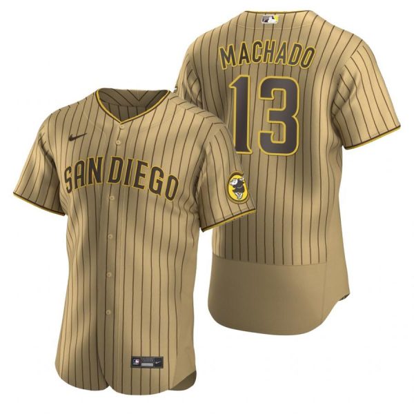 Personalized Men’s #13 Manny Machado San Diego Padres Flex Base Jersey Tan Brown