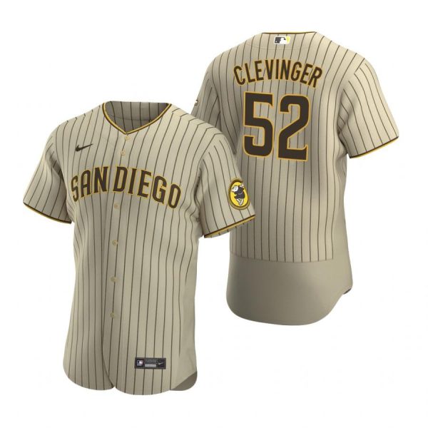 Personalized Men’s #52 Mike Clevinger San Diego Padres Flex Base Jersey Tan Brown